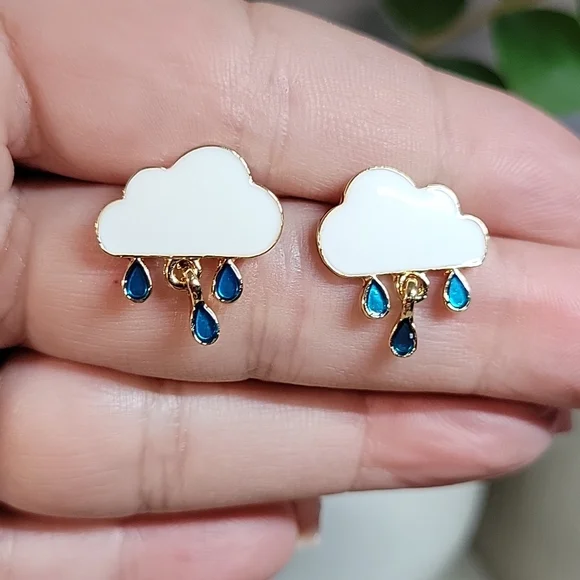 Rainy Day Cloud Stud Earrings, S925 - Picture 1 of 5